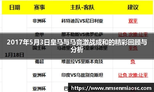 2017年5月3日皇马与马竞激战成和的精彩回顾与分析